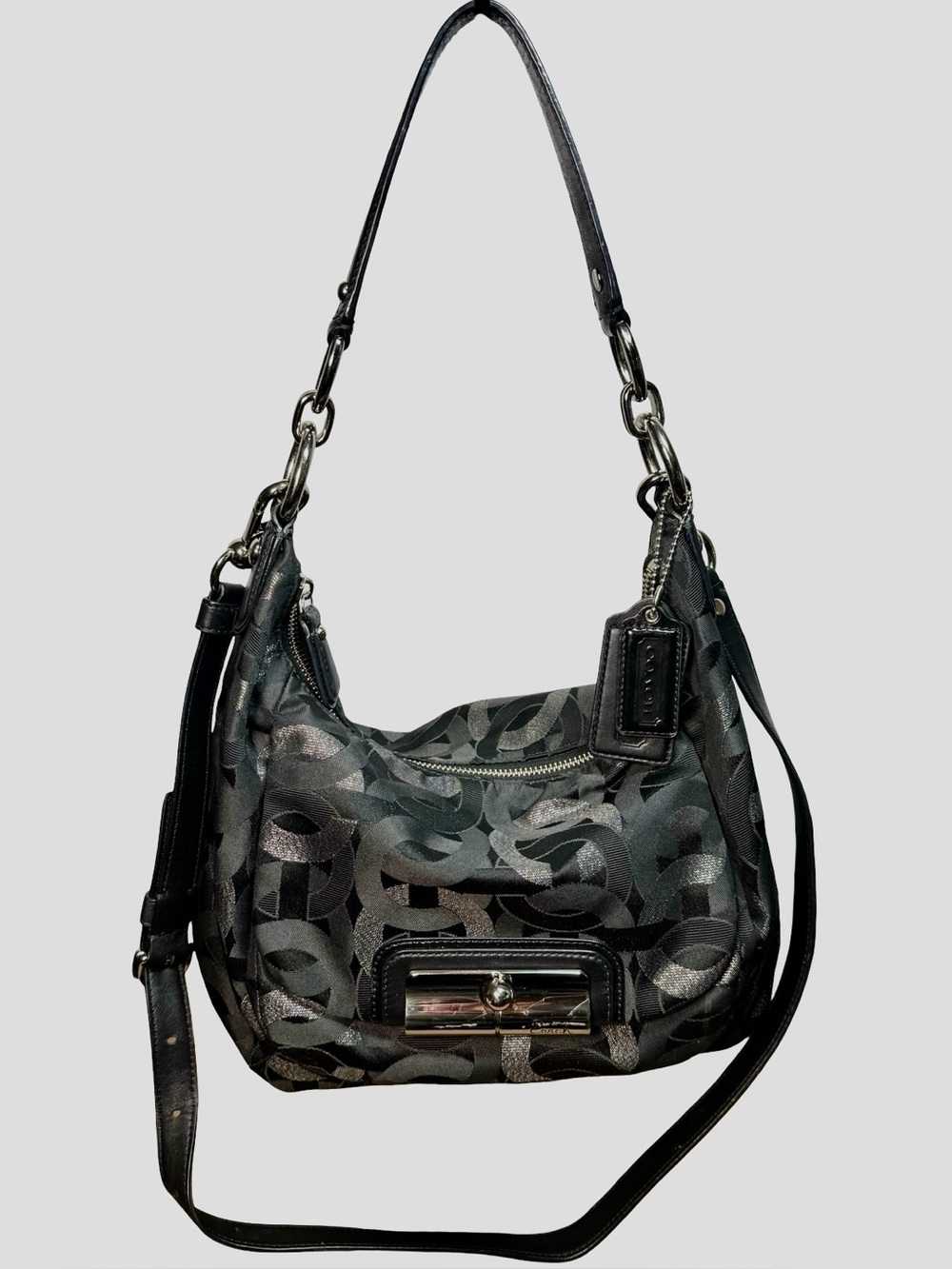 ✨Authentic Coach Kristin Chainlink Op Art Lurex Hobo Bag Silver Black Metallic✨